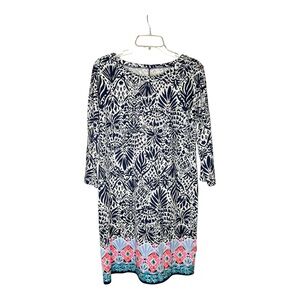 Lilly Pulitzer Vivvy Navy Blue/White/Pink 3/4 Sleeve Dress SZ M